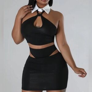 Collar Top & Skirt Set